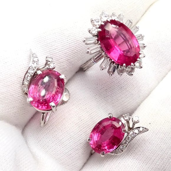 Authentic! H. Stern 18k White Gold Diamond Pink Tourmaline Ring + Earrings Set - Picture 11 of 12
